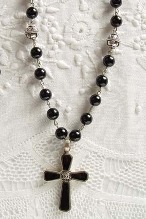 Black Onyx w 1-3/4 in black onyx and marcasite cross